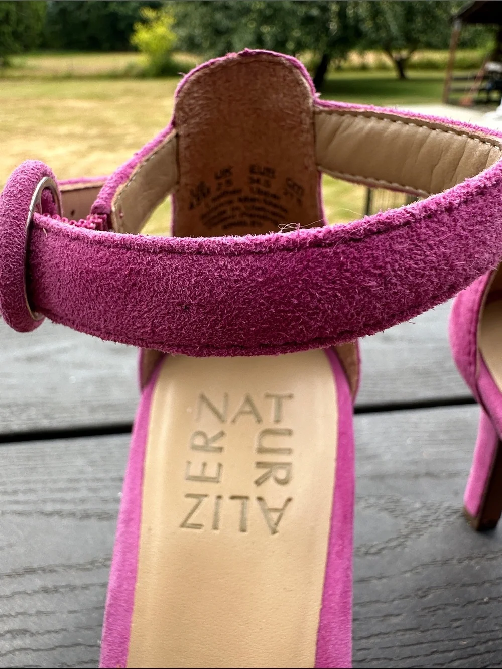 Vaneli Fuchsia Suede Open-Toe Ankle Strap Heels